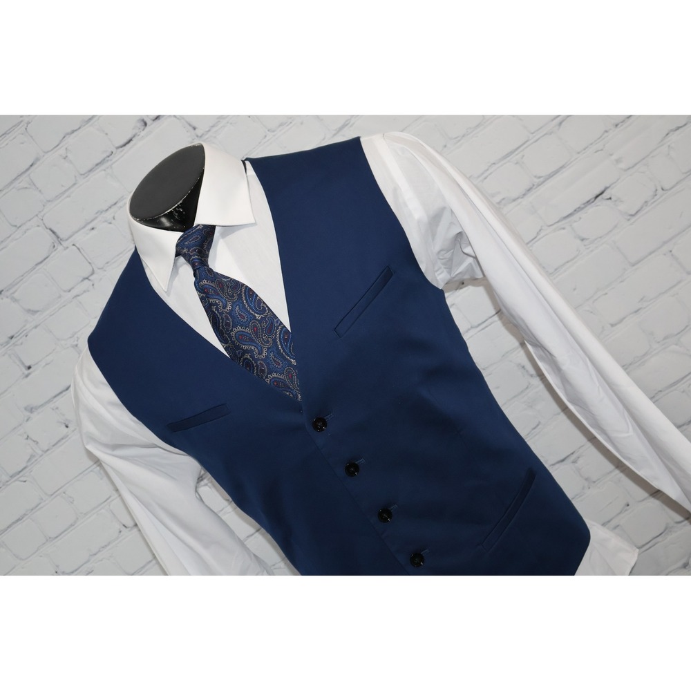 Express Suit Vest Mens Large Blue Stretch Waistcoat Formal Wedding Prom Party